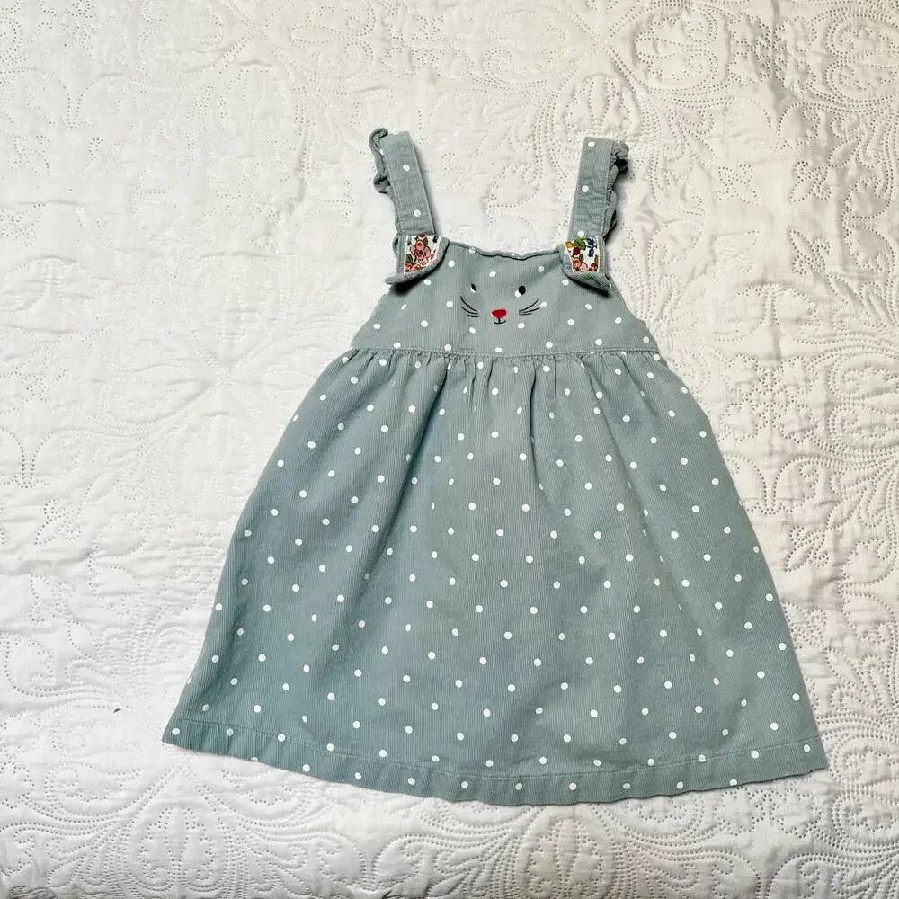 Baby Boden Corduroy Polka Dot Bunny Pinafore Dress Size 12-18 months